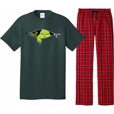 Xmas Big Face Green Color Saying Ew People Christmas  Pajama Set