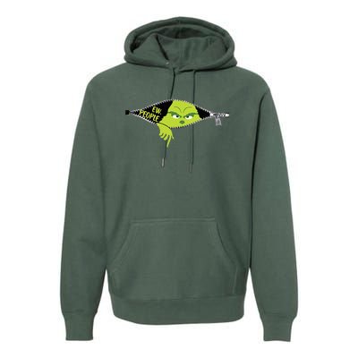 Xmas Big Face Green Color Saying Ew People Christmas  Premium Hoodie