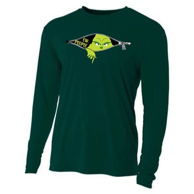 Xmas Big Face Green Color Saying Ew People Christmas  Cooling Performance Long Sleeve Crew