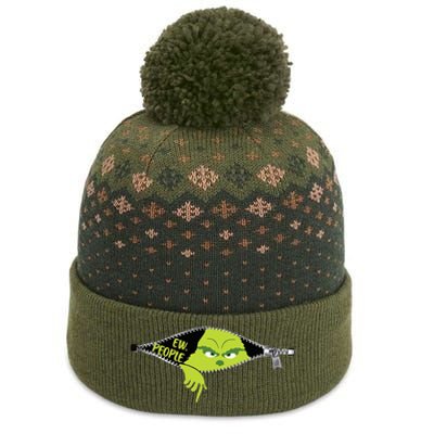 Xmas Big Face Green Color Saying Ew People Christmas  The Baniff Cuffed Pom Beanie