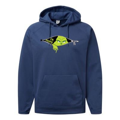 Xmas Big Face Green Color Saying Ew People Christmas  Performance Fleece Hoodie