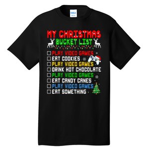 Xmas Bucket List Santa Hat Funny Video Gamer Christmas Tall T-Shirt