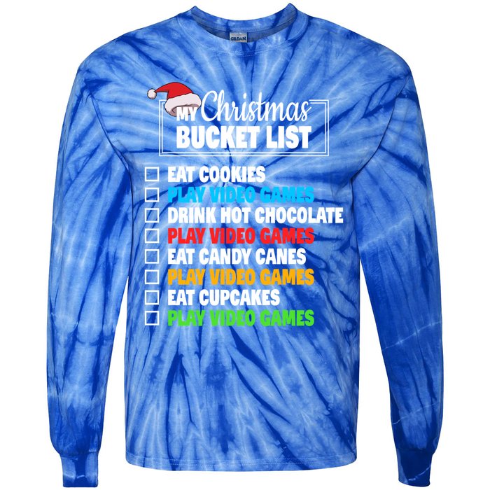 Xmas Bucket List Cool Gamer Video Games Christmas Gift Tie-Dye Long Sleeve Shirt