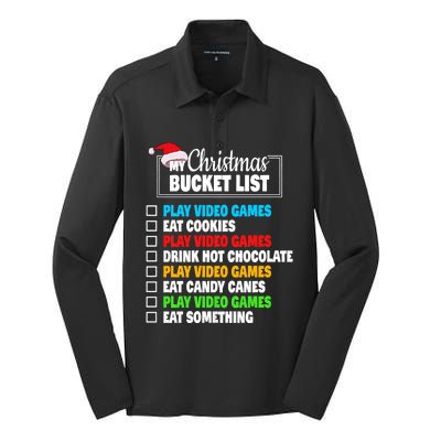 Xmas Bucket List Video Games Funny Gamer Boy Christmas Silk Touch Performance Long Sleeve Polo