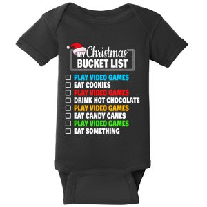 Xmas Bucket List Video Games Funny Gamer Boy Christmas Baby Bodysuit