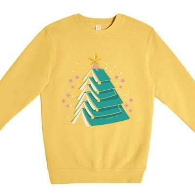 Xmas Book Nerd Library Lover Bookworm Book Christmas Tree Funny Gift Premium Crewneck Sweatshirt