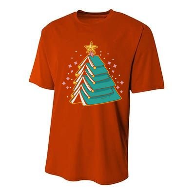 Xmas Book Nerd Library Lover Bookworm Book Christmas Tree Funny Gift Performance Sprint T-Shirt