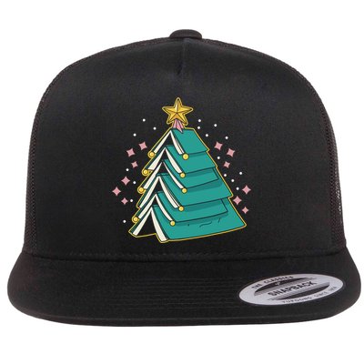 Xmas Book Nerd Library Lover Bookworm Book Christmas Tree Funny Gift Flat Bill Trucker Hat