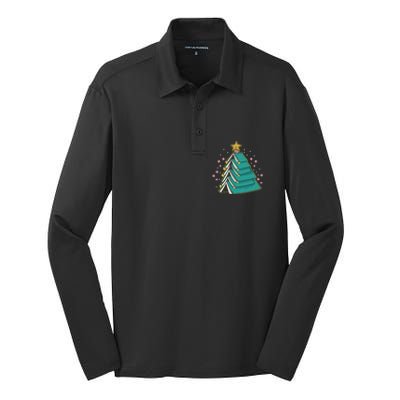 Xmas Book Nerd Library Lover Bookworm Book Christmas Tree Funny Gift Silk Touch Performance Long Sleeve Polo