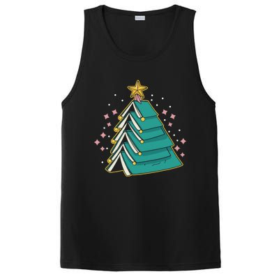 Xmas Book Nerd Library Lover Bookworm Book Christmas Tree Funny Gift PosiCharge Competitor Tank