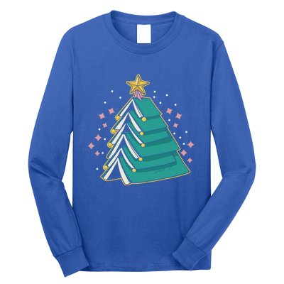 Xmas Book Nerd Library Lover Bookworm Book Christmas Tree Funny Gift Long Sleeve Shirt