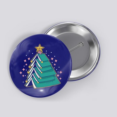 Xmas Book Nerd Library Lover Bookworm Book Christmas Tree Funny Gift Button