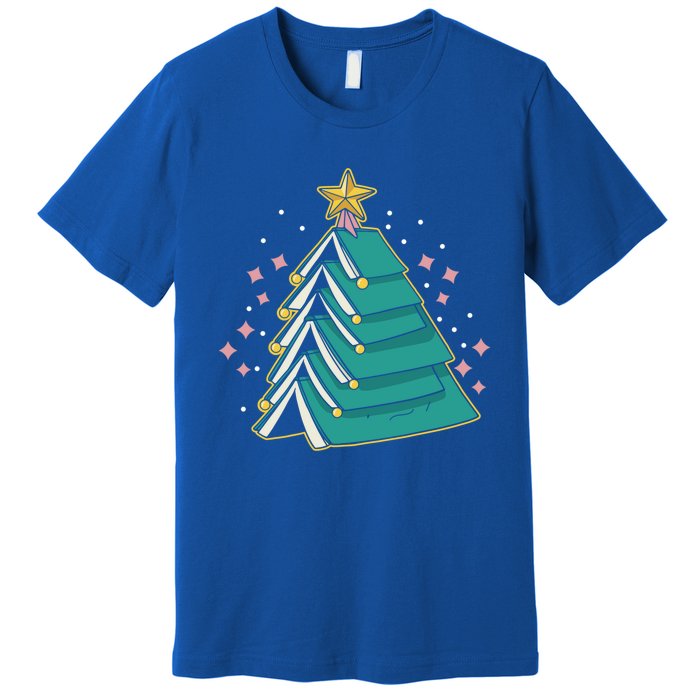 Xmas Book Nerd Library Lover Bookworm Book Christmas Tree Funny Gift Premium T-Shirt