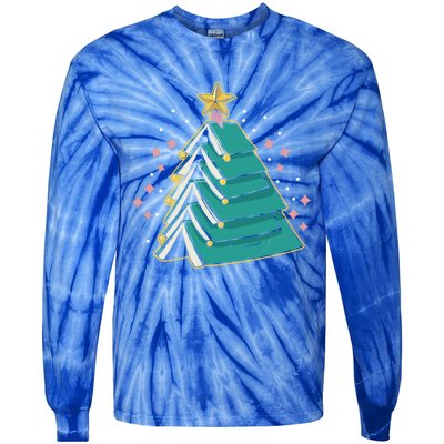 Xmas Book Nerd Library Lover Bookworm Book Christmas Tree Funny Gift Tie-Dye Long Sleeve Shirt