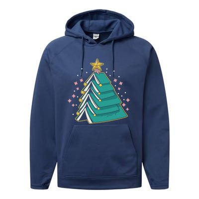 Xmas Book Nerd Library Lover Bookworm Book Christmas Tree Funny Gift Performance Fleece Hoodie