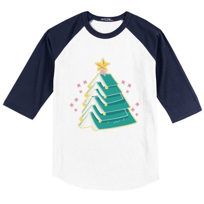 Xmas Book Nerd Library Lover Bookworm Book Christmas Tree Funny Gift Baseball Sleeve Shirt