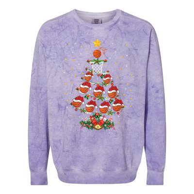 Xmas Basketball Sports Lover Basketball Christmas Tree Gift Colorblast Crewneck Sweatshirt