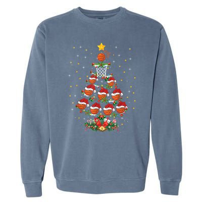 Xmas Basketball Sports Lover Basketball Christmas Tree Gift Garment-Dyed Sweatshirt