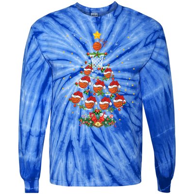 Xmas Basketball Sports Lover Basketball Christmas Tree Gift Tie-Dye Long Sleeve Shirt