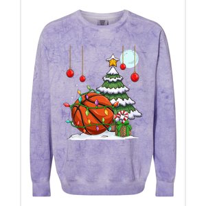 Xmas Basketball Sports Tree Lights Winter Happy Christmas Meaningful Gift Colorblast Crewneck Sweatshirt