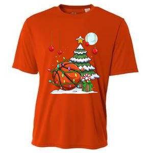 Xmas Basketball Sports Tree Lights Winter Happy Christmas Meaningful Gift Cooling Performance Crew T-Shirt