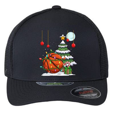 Xmas Basketball Sports Tree Lights Winter Happy Christmas Meaningful Gift Flexfit Unipanel Trucker Cap