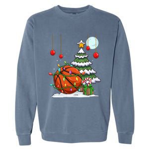 Xmas Basketball Sports Tree Lights Winter Happy Christmas Meaningful Gift Garment-Dyed Sweatshirt