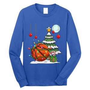 Xmas Basketball Sports Tree Lights Winter Happy Christmas Meaningful Gift Long Sleeve Shirt