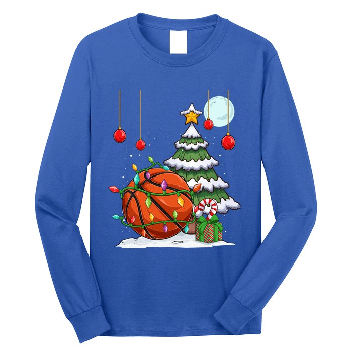 Xmas Basketball Sports Tree Lights Winter Happy Christmas Meaningful Gift Long Sleeve Shirt