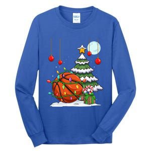 Xmas Basketball Sports Tree Lights Winter Happy Christmas Meaningful Gift Tall Long Sleeve T-Shirt