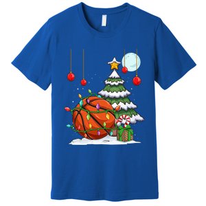 Xmas Basketball Sports Tree Lights Winter Happy Christmas Meaningful Gift Premium T-Shirt