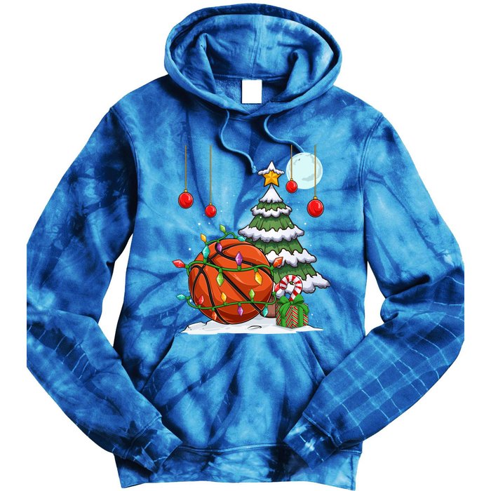 Xmas Basketball Sports Tree Lights Winter Happy Christmas Meaningful Gift Tie Dye Hoodie