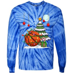 Xmas Basketball Sports Tree Lights Winter Happy Christmas Meaningful Gift Tie-Dye Long Sleeve Shirt