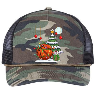 Xmas Basketball Sports Tree Lights Winter Happy Christmas Meaningful Gift Retro Rope Trucker Hat Cap