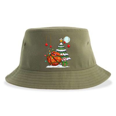 Xmas Basketball Sports Tree Lights Winter Happy Christmas Meaningful Gift Sustainable Bucket Hat