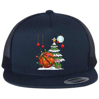 Xmas Basketball Sports Tree Lights Winter Happy Christmas Meaningful Gift Flat Bill Trucker Hat