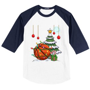 Xmas Basketball Sports Tree Lights Winter Happy Christmas Meaningful Gift Baseball Sleeve Shirt