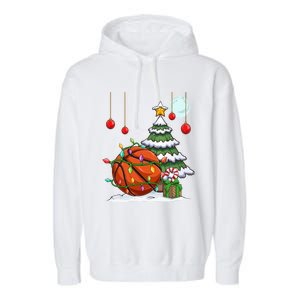 Xmas Basketball Sports Tree Lights Winter Happy Christmas Meaningful Gift Garment-Dyed Fleece Hoodie