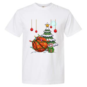 Xmas Basketball Sports Tree Lights Winter Happy Christmas Meaningful Gift Garment-Dyed Heavyweight T-Shirt