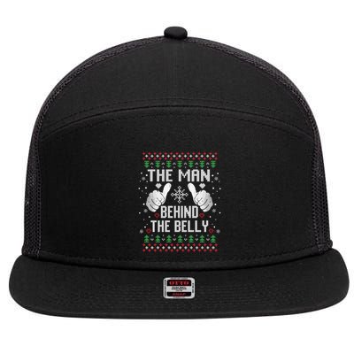 Xmas Behind The Belly Dad Pregnancy Announcet Ugly Gift 7 Panel Mesh Trucker Snapback Hat