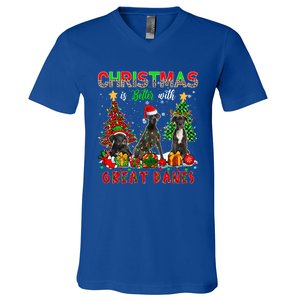 Xmas Better With Great Danes Santa Reindeer Elf Great Danes Gift V-Neck T-Shirt