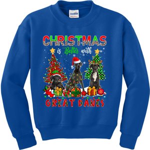 Xmas Better With Great Danes Santa Reindeer Elf Great Danes Gift Kids Sweatshirt