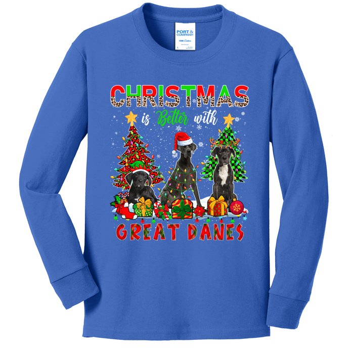 Xmas Better With Great Danes Santa Reindeer Elf Great Danes Gift Kids Long Sleeve Shirt