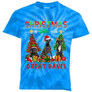 Xmas Better With Great Danes Santa Reindeer Elf Great Danes Gift Kids Tie-Dye T-Shirt