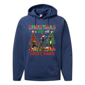 Xmas Better With Great Danes Santa Reindeer Elf Great Danes Gift Performance Fleece Hoodie