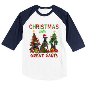 Xmas Better With Great Danes Santa Reindeer Elf Great Danes Gift Baseball Sleeve Shirt