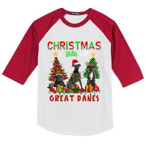 Xmas Better With Great Danes Santa Reindeer Elf Great Danes Gift Kids Colorblock Raglan Jersey