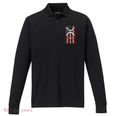 Xrp Cryptocurrency American Flag Performance Long Sleeve Polo