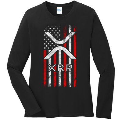 Xrp Cryptocurrency American Flag Ladies Long Sleeve Shirt