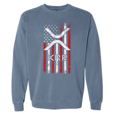 Xrp Cryptocurrency American Flag Garment-Dyed Sweatshirt